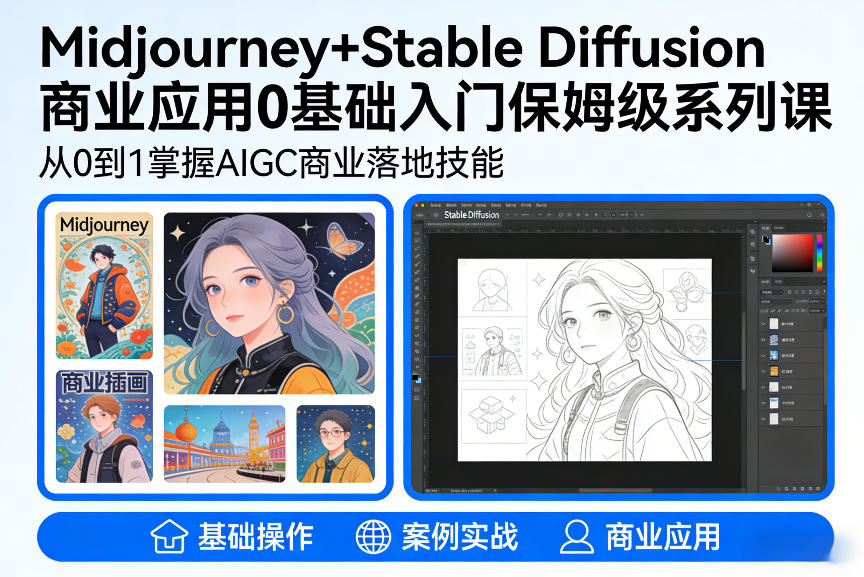 AIGC商业应用Midjourney+Stable Diffusion教程，0基础入门保姆级系列课-悟思笔记，一个低调的学习营。