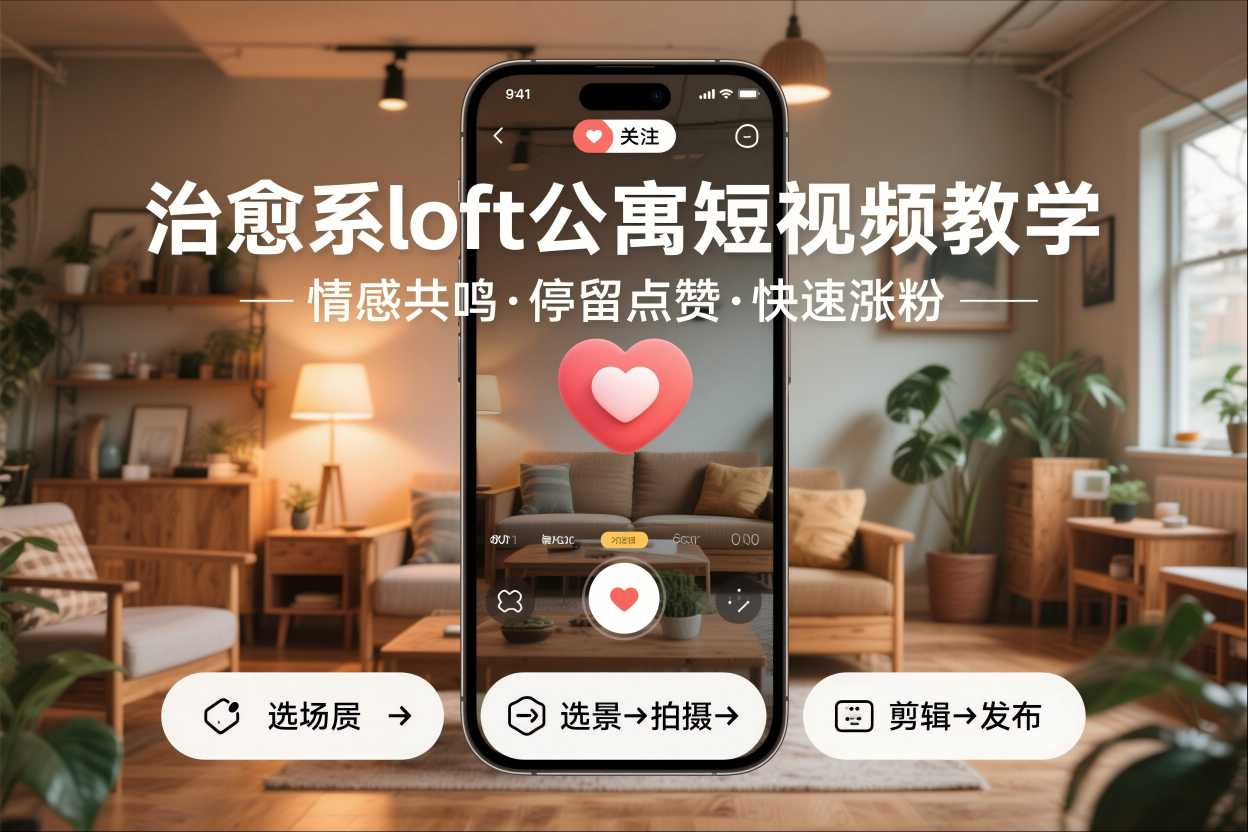 治愈系loft公寓短视频制作教学，情感共鸣引停留点赞关注，快速起号涨粉-悟思笔记，一个低调的学习营。