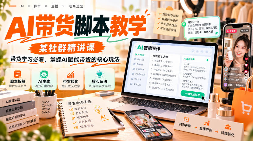 AI带货脚本教学，某社群精讲课，带货学习必看，掌握AI赋能带货的核心玩法-悟思笔记，一个低调的学习营。