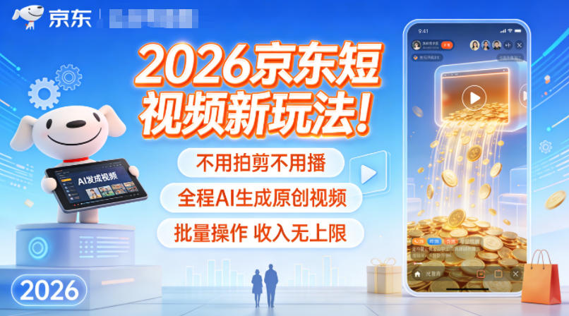 2026京东短视频新玩法！不用拍剪不用播，全程AI生成原创视频，批量操作收入无上限-悟思笔记，一个低调的学习营。