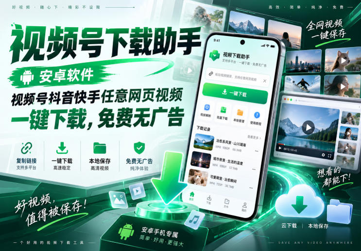 视频号下载助手，安卓软件，视频号抖音快手任意网页视频，一键下载，免费无广告-悟思笔记，一个低调的学习营。