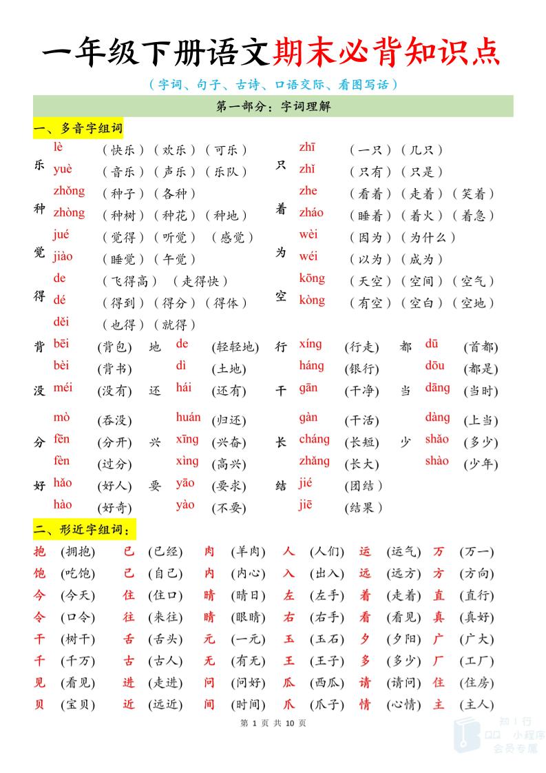 新一下语文期末必背知识点（10页）-悟思笔记，一个低调的学习营。