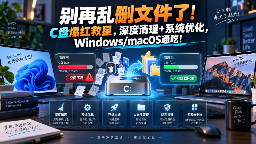 别再乱删文件了！C盘爆红救星，深度清理+系统优化，Windows/macOS通吃！-悟思笔记，一个低调的学习营。