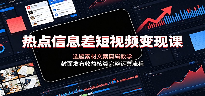 热点信息差短视频变现课：选题素材文案剪辑教学，封面发布收益核算完整运营流程-悟思笔记，一个低调的学习营。