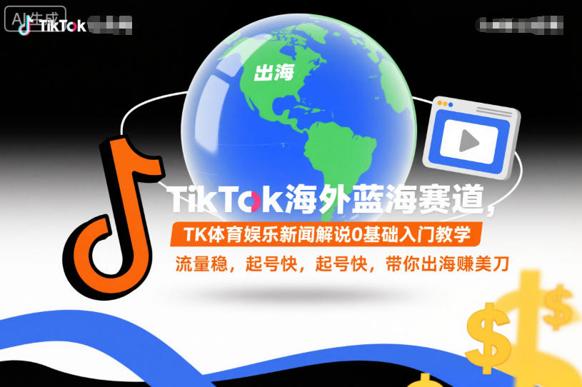 TikTok海外蓝海赛道，TK体育娱乐新闻解说0基础入门教学，流量稳，起号快，带你出海賺美刀-悟思笔记，一个低调的学习营。