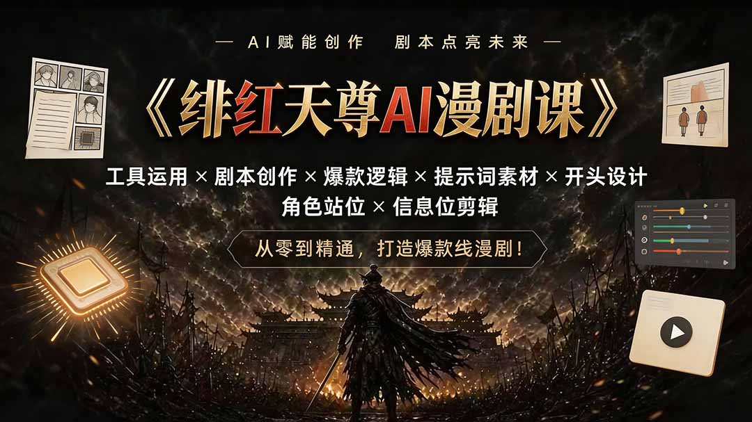绯红天尊AI漫剧课｜工具运用×剧本创作×爆款逻辑×提示词素材×开头设计×角色站位×信息位剪辑-悟思笔记，一个低调的学习营。