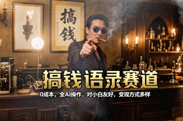 搞钱语录赛道，0成本，全AI操作，对小白友好，变现方式多样-悟思笔记，一个低调的学习营。