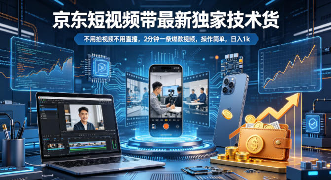 京东短视频带货最新独家技术，不用拍视频不用直播，2分钟一条爆款视频，操作简单，日入1k+【揭秘】-悟思笔记，一个低调的学习营。
