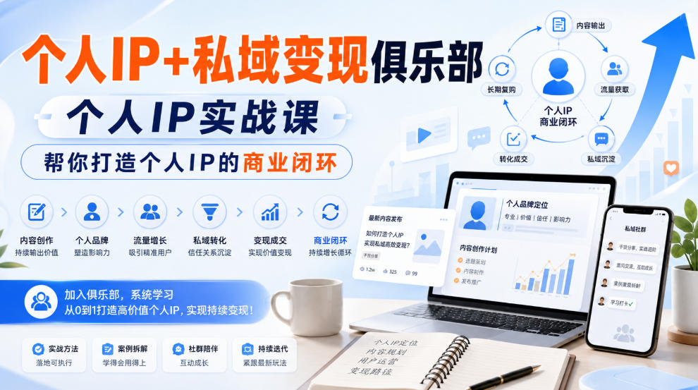 个人IP+私域变现俱乐部，个人IP实战课，帮你打造个人IP的商业闭环-悟思笔记，一个低调的学习营。