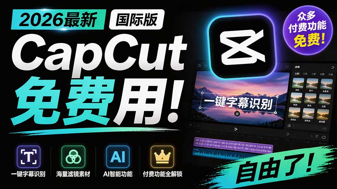 2026最新国际版剪映！CapCut 众多付费功能免费用，一键字幕识别 / 滤镜素材 / AI智能功能自由了 CapCut-悟思笔记，一个低调的学习营。