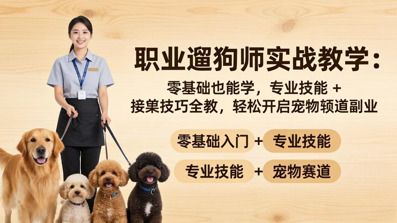 职业遛狗师实战教学：零基础也能学，专业技能 + 接单技巧全教，轻松开启宠物赛道副业-悟思笔记，一个低调的学习营。