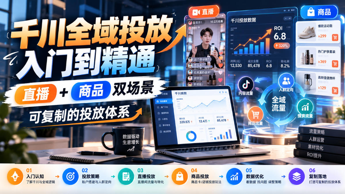 千川全域投放入门到精通，直播+商品双场景，可复制的投放体系(更新1026)-悟思笔记，一个低调的学习营。