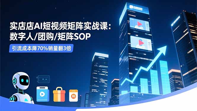 实体店AI短视频矩阵实战课：数字人/团购/矩阵SOP，引流成本降70%销量翻3倍-悟思笔记，一个低调的学习营。