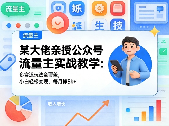 某大佬亲授公众号流量主实战教学：多赛道玩法全覆盖，小白轻松变现，每月多挣5k+-悟思笔记，一个低调的学习营。