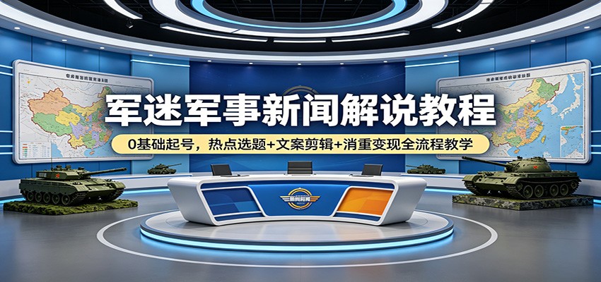 军迷军事新闻解说教程：0基础起号，热点选题+文案剪辑+消重变现全流程教学-悟思笔记，一个低调的学习营。