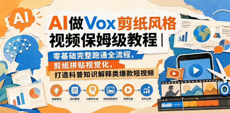 AI做Vox剪纸风格视频保姆级教程｜零基础完整跑通全流程，剪纸拼贴视觉化，打造科普知识解释类爆款短视频-悟思笔记，一个低调的学习营。