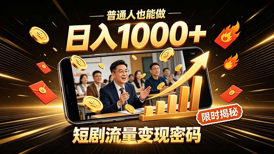一部手机做短剧分发，不用真人出镜、不用拍摄剧本，快手流量变现日赚千元-悟思笔记，一个低调的学习营。
