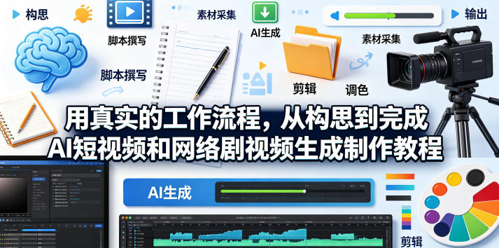 用真实的工作流程，从构思到完成AI短视频和网络剧视频生成制作教程-中英字幕-悟思笔记，一个低调的学习营。