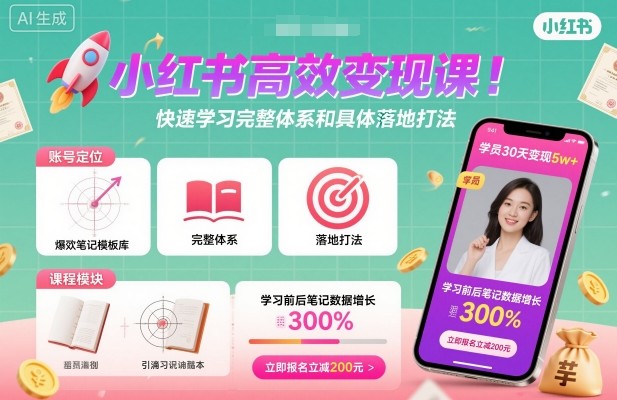 小红书高效变现课，快速学习小红书完整体系和具体落地打法-悟思笔记，一个低调的学习营。