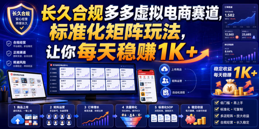 长久合规多多虚拟电商赛道，标准化矩阵玩法，让你每天稳賺1K+【揭秘】-悟思笔记，一个低调的学习营。