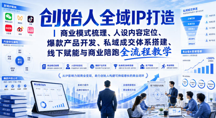 创始人全域IP打造｜商业模式梳理、人设内容定位、爆款产品开发、私域成交体系搭建、线下赋能与商业陪跑全流程教学-悟思笔记，一个低调的学习营。