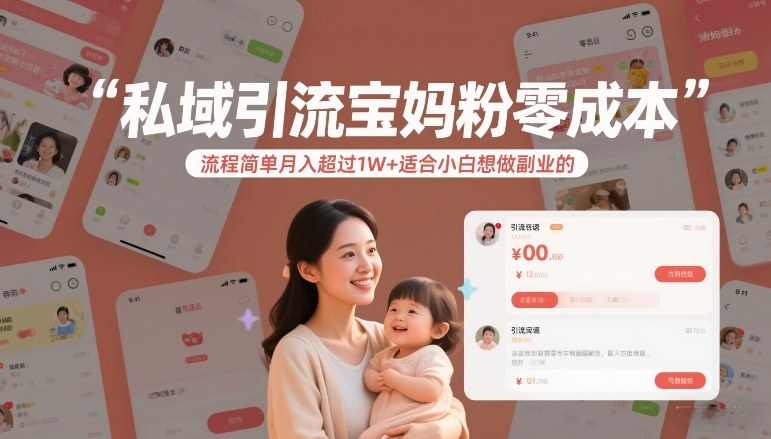 私域引流宝妈粉零成本流程简单月入超过1W+适合小白想做副业的-悟思笔记，一个低调的学习营。