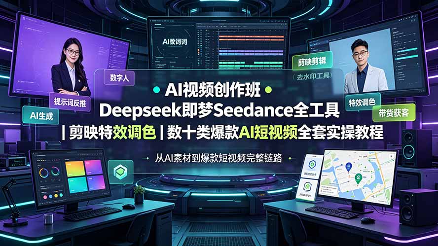 AI视频创作班◆Deepseek即梦Seedance全工具｜剪映特效调色｜数十类爆款AI短视频全套实操教程-悟思笔记，一个低调的学习营。