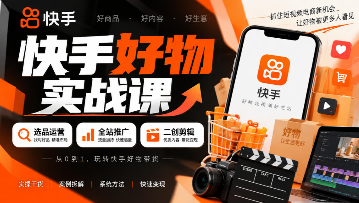 快手好物实战课｜选品运营+全站推广+二创剪辑带货变现-悟思笔记，一个低调的学习营。