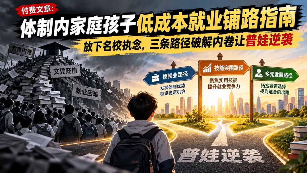 付费文章：体制内家庭孩子低成本就业铺路指南，放下名校执念，三条路径破解内卷让普娃逆袭-悟思笔记，一个低调的学习营。