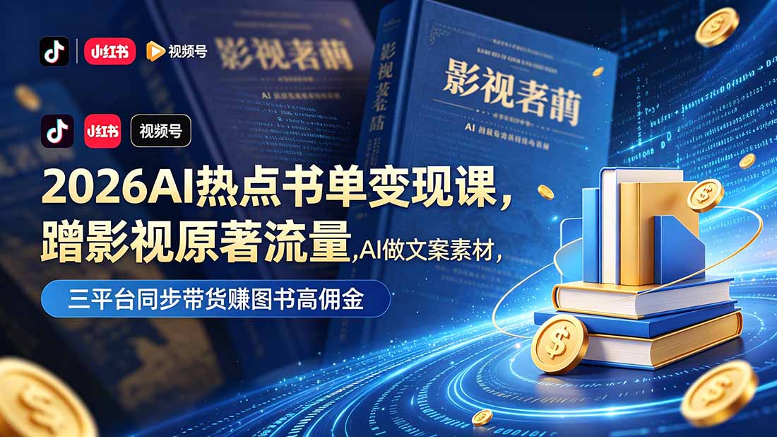 2026AI热点书单变现课，蹭影视原著流量，AI做文案素材，三平台同步带货赚图书高佣金-悟思笔记，一个低调的学习营。