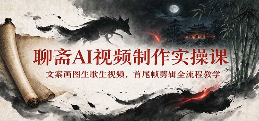 聊斋AI视频制作实操课：文案画图生歌生视频，首尾帧剪辑全流程教学-悟思笔记，一个低调的学习营。
