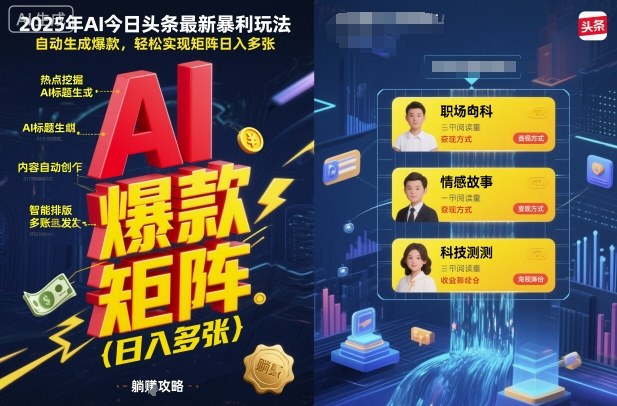 2025年AI今日头条最新暴利玩法，自动生成爆款，轻松实现矩阵日入多张-悟思笔记，一个低调的学习营。