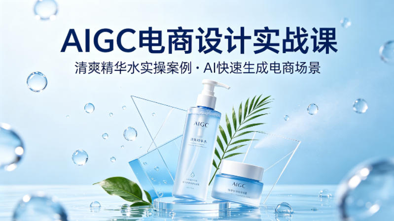 AIGC电商设计实战课，以清爽精华水为实操案例，教你用AI快速生成电商场景-悟思笔记，一个低调的学习营。