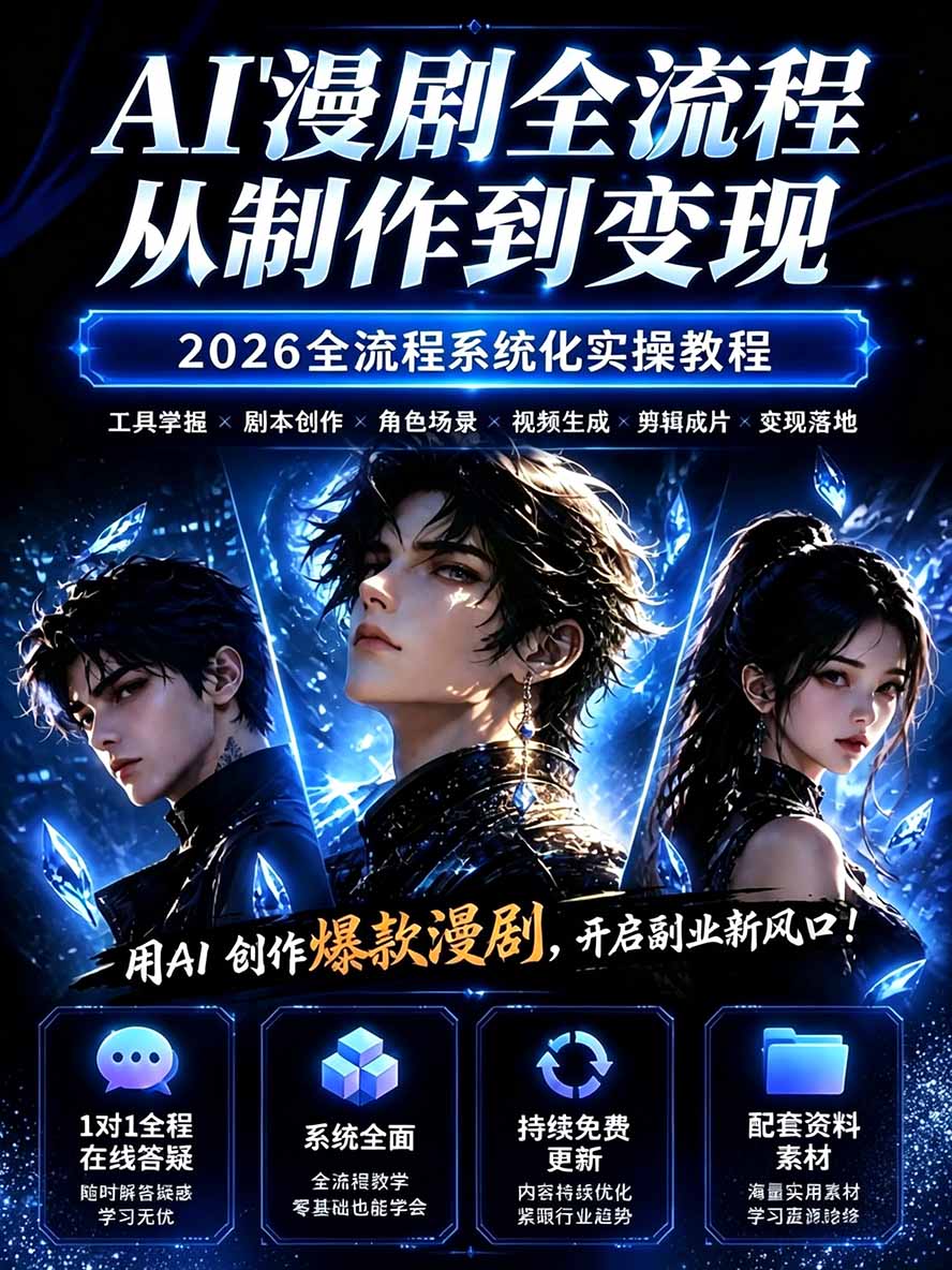 图片[1]-【无水印】2026AI漫剧创作与商业变现掘金营：打通选题→AI编剧→角色场景→自动分镜→视频生成→剪辑发布→运营变现-悟思笔记，一个低调的学习营。