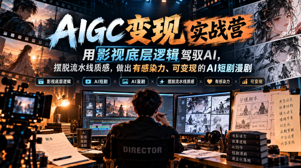 AIGC变现实战营，用影视底层逻辑驾驭AI，摆脱流水线质感，做出有感染力、可变现的AI短剧漫剧-悟思笔记，一个低调的学习营。