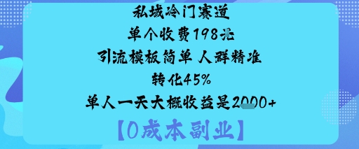 私域冷门赛道:单个收费198米引流模板简单人群精准转化45%单人一天大概收益是1k+-悟思笔记，一个低调的学习营。