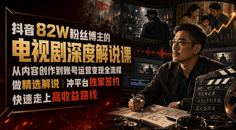 抖音82W粉丝博主的电视剧深度解说课，从内容创作到账号运营变现全流程，做精选解说，冲平台独家签约，快速走上高收益路线-悟思笔记，一个低调的学习营。