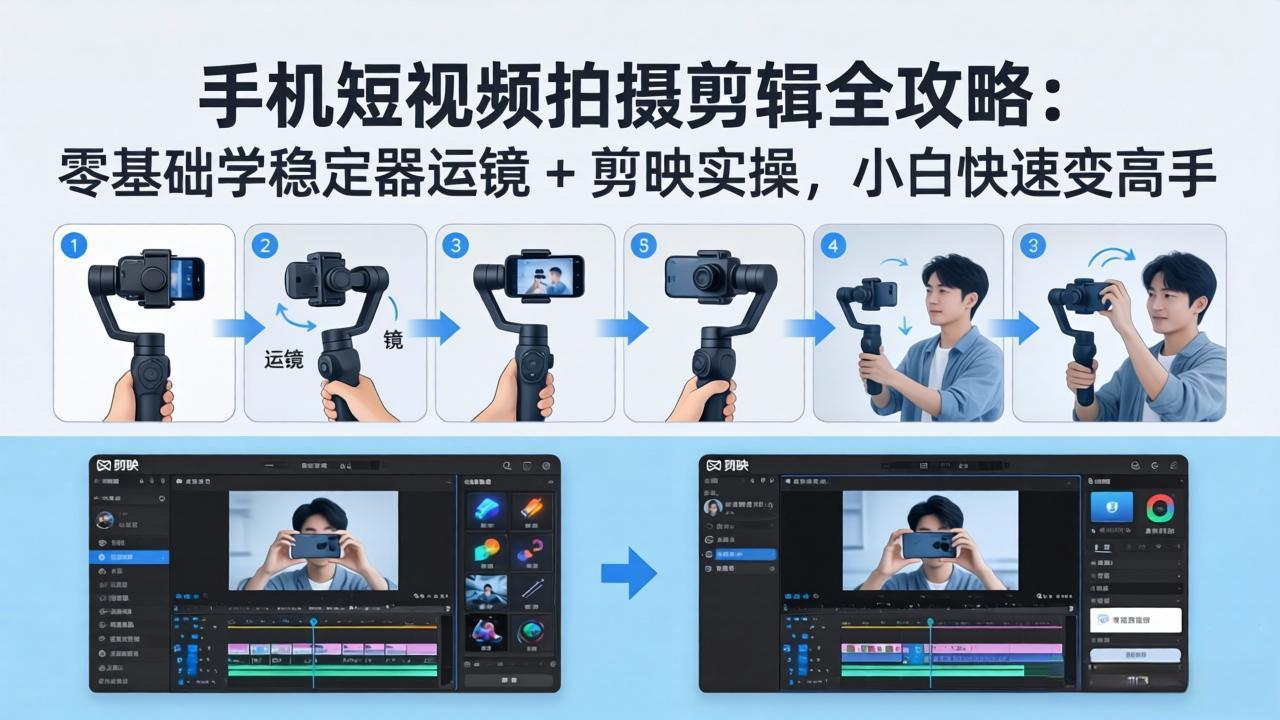 手机短视频拍摄剪辑全攻略：零基础学稳定器运镜 + 剪映实操，小白快速变高手-悟思笔记，一个低调的学习营。