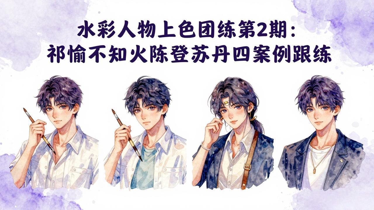 水彩人物上色团练第2期：祁煜不知火陈登苏丹四案例跟练，手把手提升绘画能力-悟思笔记，一个低调的学习营。