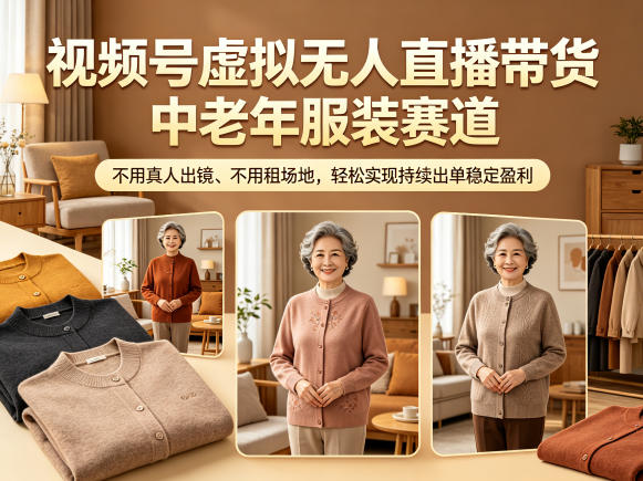 视频号虚拟无人直播带货中老年服装赛道，不用真人出镜、不用租场地，轻松实现持续出单稳定盈利-悟思笔记，一个低调的学习营。