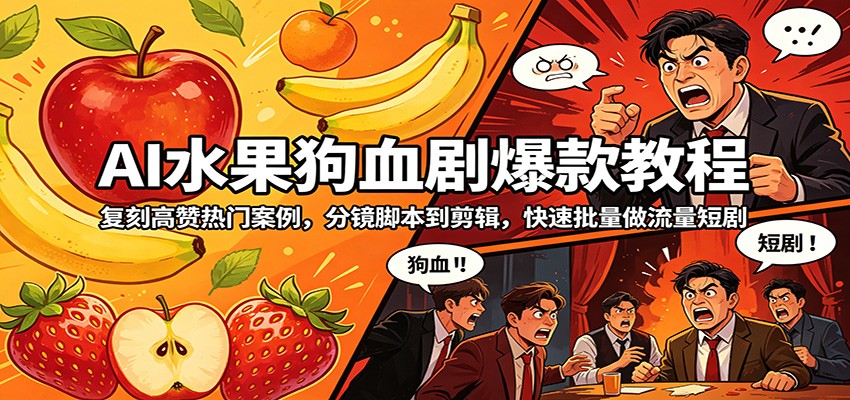 AI水果狗血剧爆款教程：复刻高赞热门案例，分镜脚本到剪辑，快速批量做流量短剧-悟思笔记，一个低调的学习营。