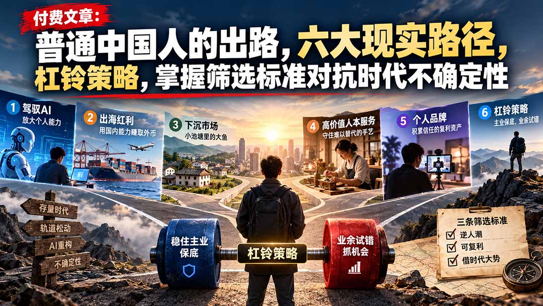 付费文章：普通中国人的出路，六大现实路径，杠铃策略，掌握筛选标准对抗时代不确定性-悟思笔记，一个低调的学习营。