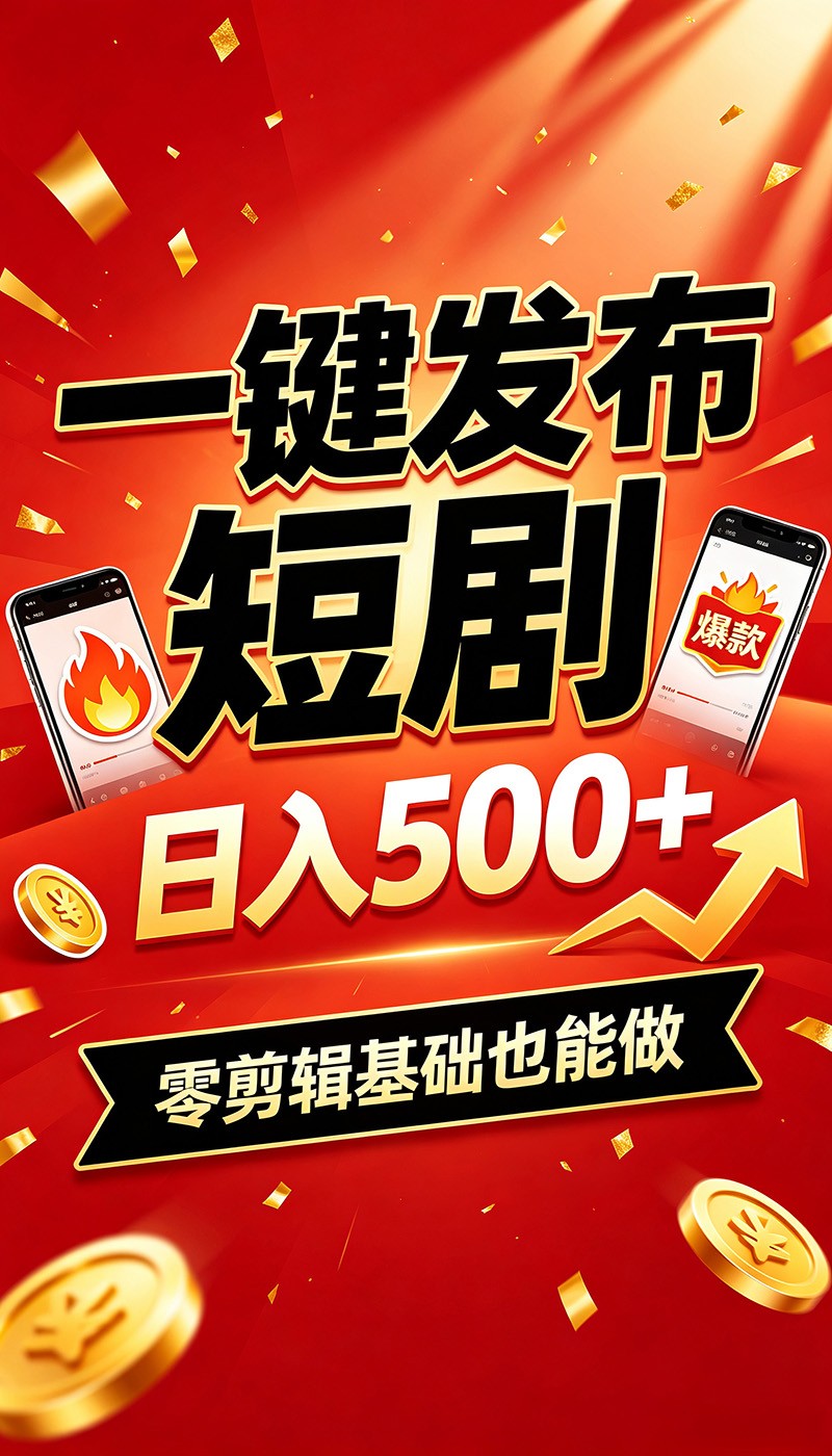 快手短剧一键发布，不用剪辑操作简单，副业日入500+。空闲时间轻松赚收益-悟思笔记，一个低调的学习营。