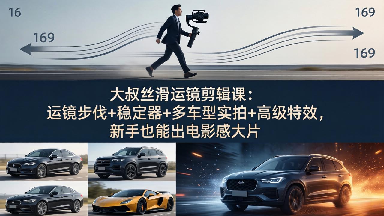 大叔丝滑运镜剪辑课：运镜步伐+稳定器+多车型实拍+高级特效，新手也能出电影感大片-悟思笔记，一个低调的学习营。