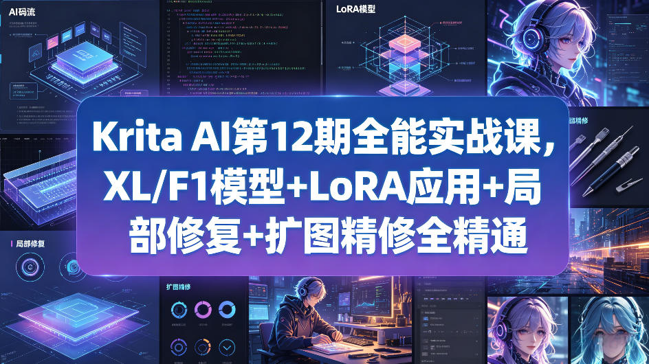 Krita AI第12期全能实战课，XL/F1模型+LoRA应用+局部修复+扩图精修全精通-悟思笔记，一个低调的学习营。