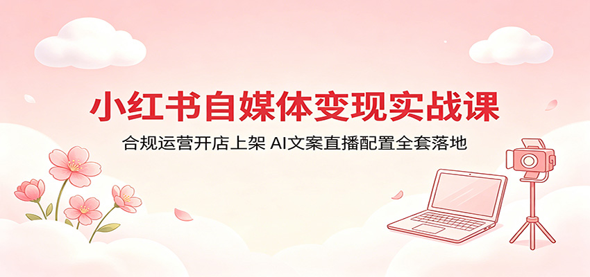 小红书自媒体变现实战课：合规运营开店上架，AI文案直播配置全套落地-悟思笔记，一个低调的学习营。