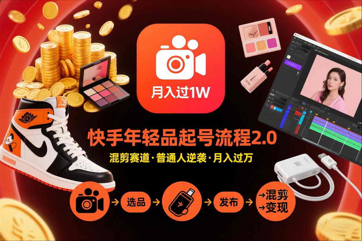 快手短视频带货年轻品起号流程2.0，快手年轻品混剪赛道，普通人也能月入过1W-悟思笔记，一个低调的学习营。