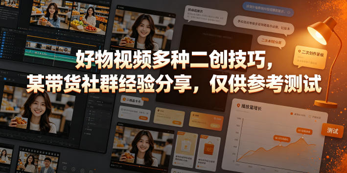 好物视频多种二创技巧，某带货社群经验分享，仅供参考测试-悟思笔记，一个低调的学习营。