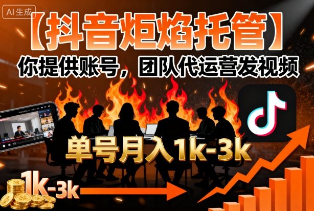 【抖音炬焰托管】你提供账号，团队代运营发视频，单号月入1k+【揭秘】-悟思笔记，一个低调的学习营。