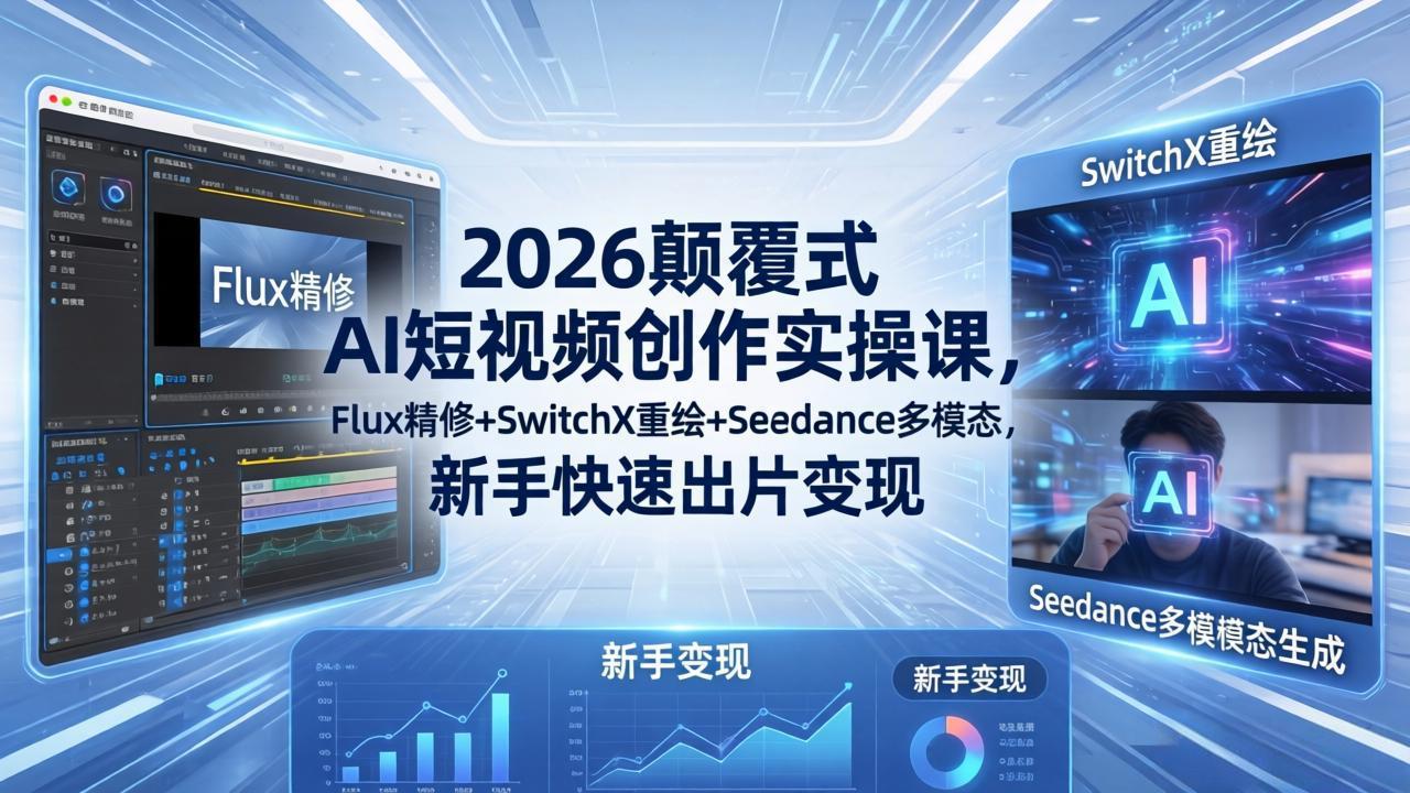 2026颠覆式 AI短视频创作课-5月更新，Flux精修+SwitchX重绘+Seedance多模态，新手快速出片变现-悟思笔记，一个低调的学习营。